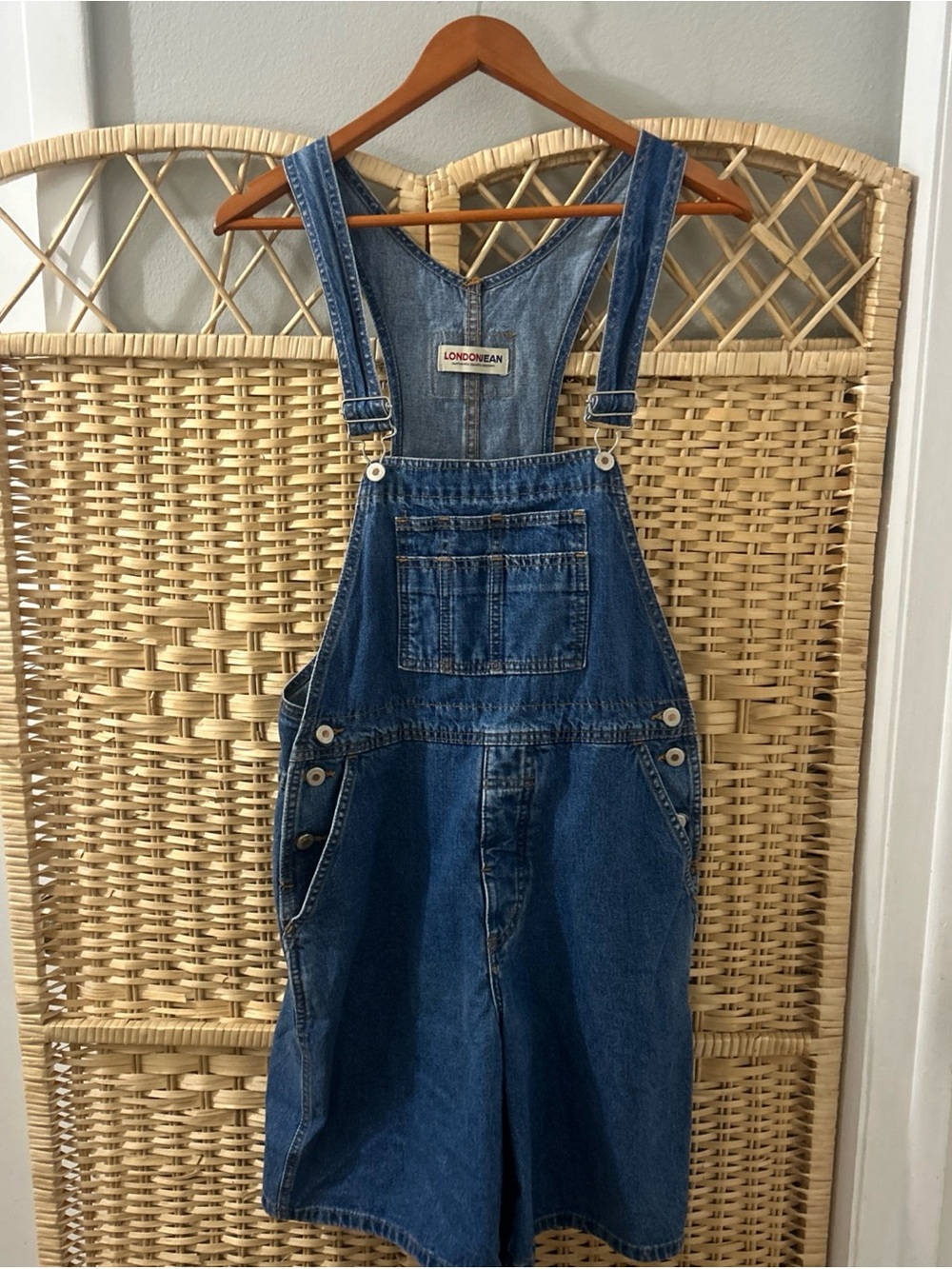 VTG Y2K LondonJean 9” Bib Shortall Size Med 100% Cotton Made In USA